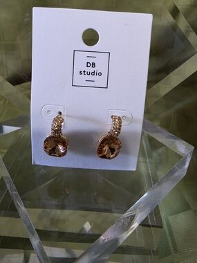 #1121 DB Studio Rose Gold Crystal Drop Earrings - Brown Stone